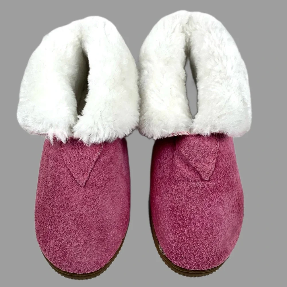 Old Friend Pink Flannel/ Faux FurTrim Slippers Size 1